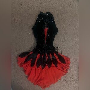 BODY WRAPPERS & CUSTOM RED & BLACK BALLET/ LYRICAL DRESS SIZE ADULT SMALL
